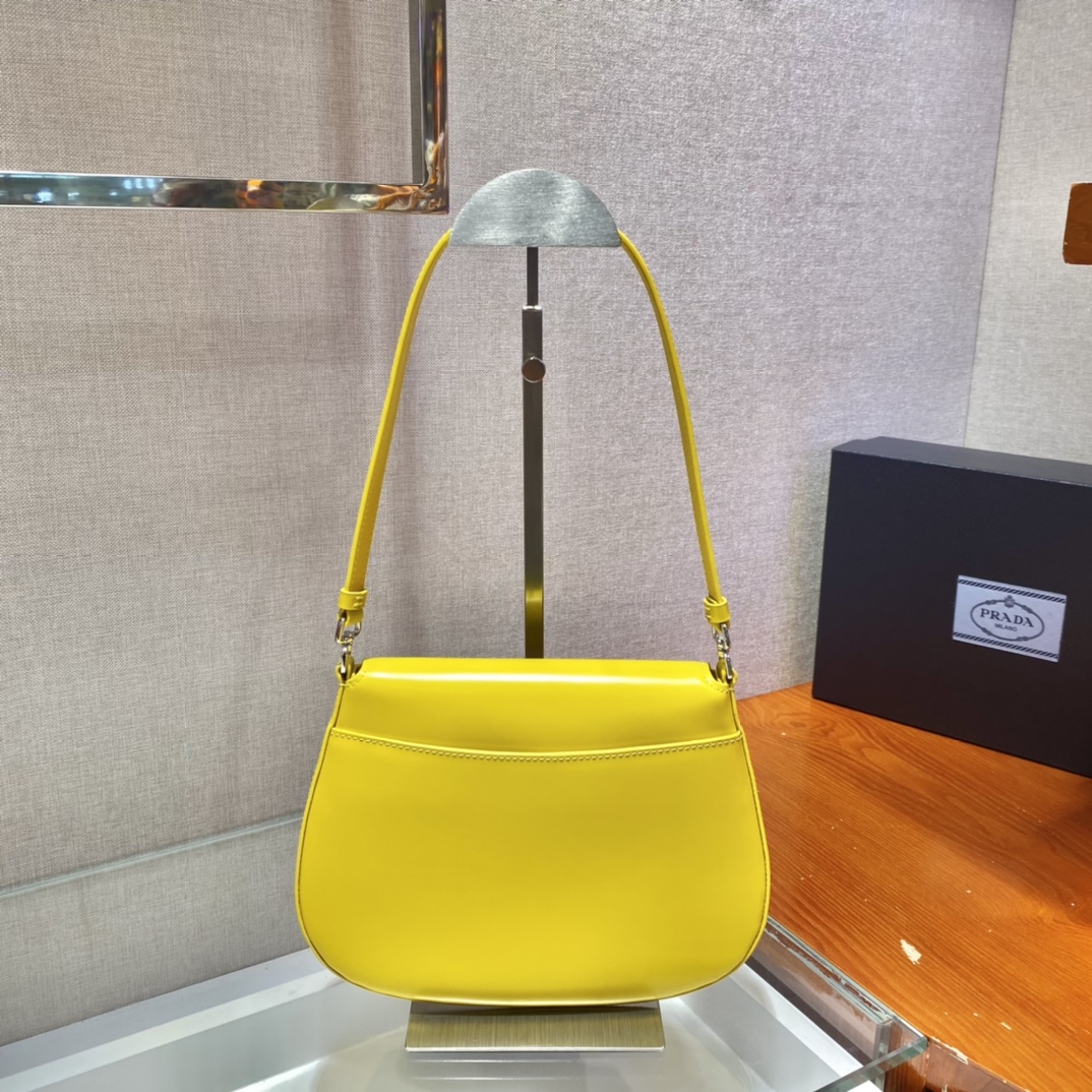 Prada Cleo Brushed Leather Shoulder Bag With Flap Yellow 1BD311